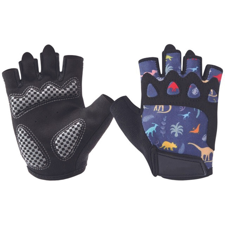 Cycling Gloves Half Finger With Anti Slip Padded For Bicycle Purple Dinosaur Colorful Design