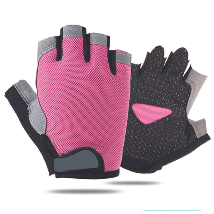 Cycling Gloves Half Finger Anti Slip Quick Drying Breathable With Pink Color For Men And Women