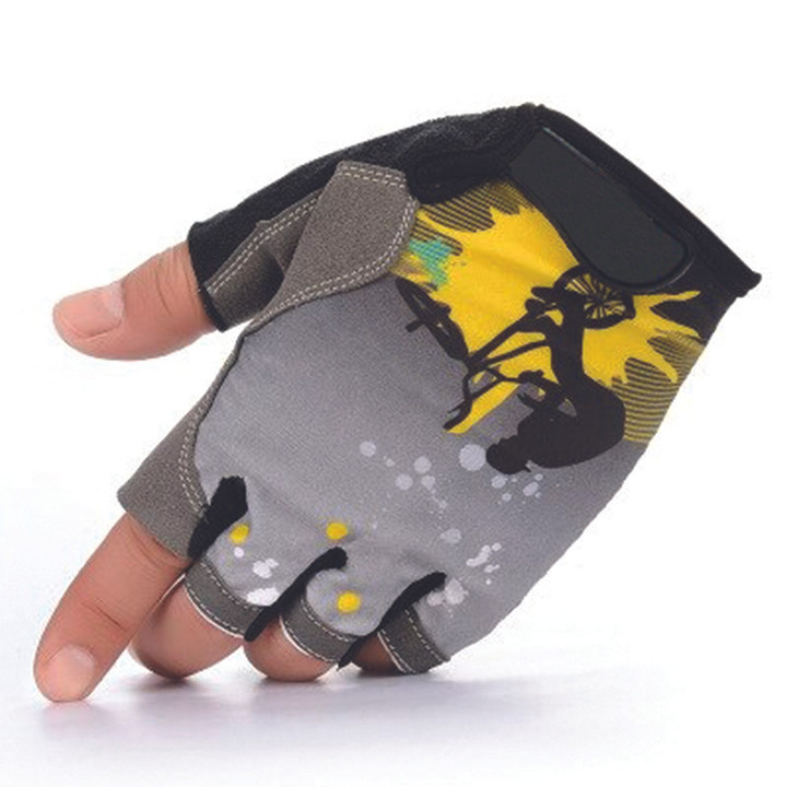 Cycling Gloves Half Finger Anti Slip Breathable With Gray Yellow Color For Men And Women