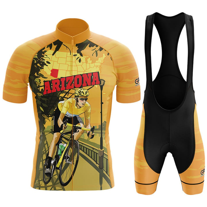 Premium Men's Cycling Jersey Cyclist In Arizona With Yellow Background