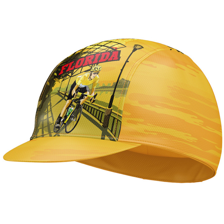 Cycling Cap For Men And Women Cyclist In Florida With Yellow Background