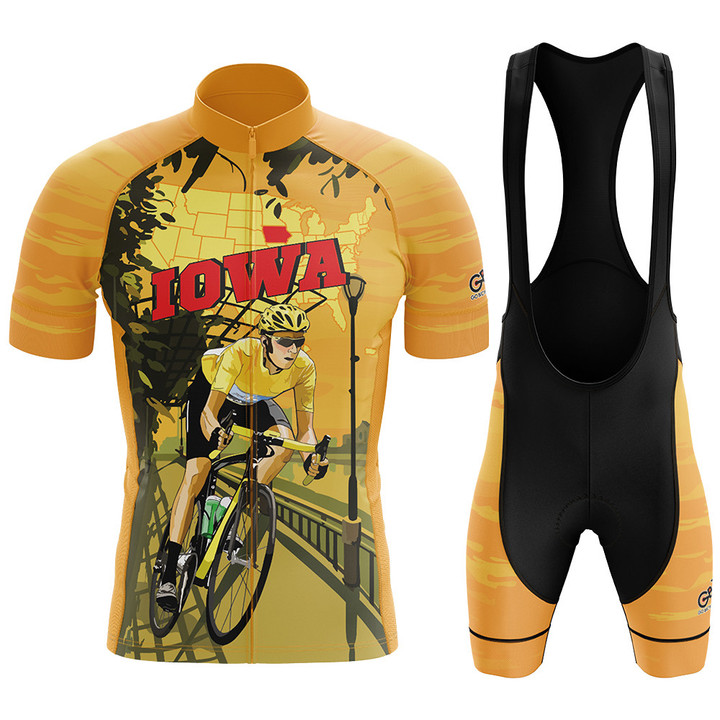 Premium Men's Cycling Jersey Cyclist In Iowa With Yellow Background