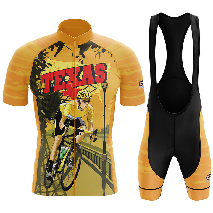 Premium Men's Cycling Jersey Cyclist In Texas With Yellow Background