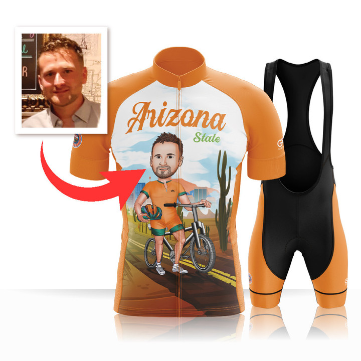 Custom Face - Premium Men's Cycling Jersey Arizona State With Orange Background