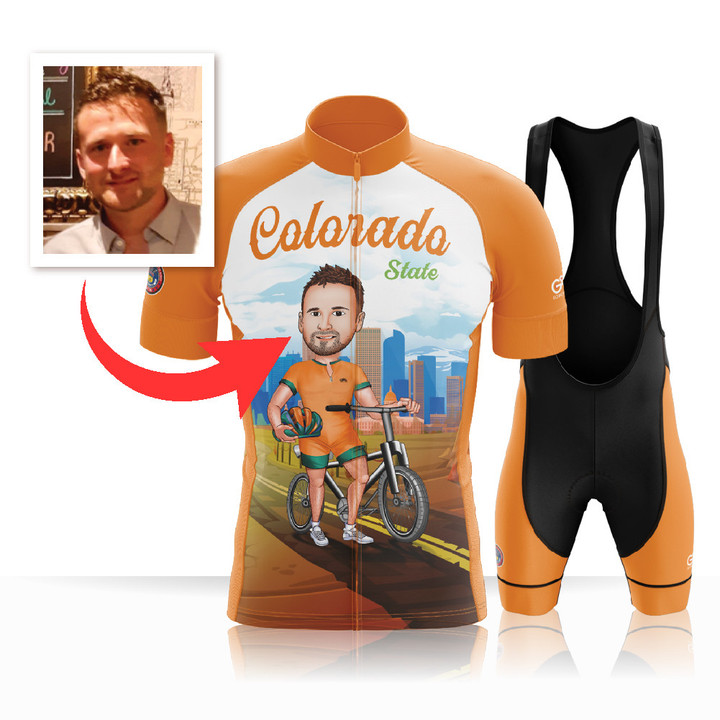 Custom Face - Premium Men's Cycling Jersey Colorado State With Orange Background