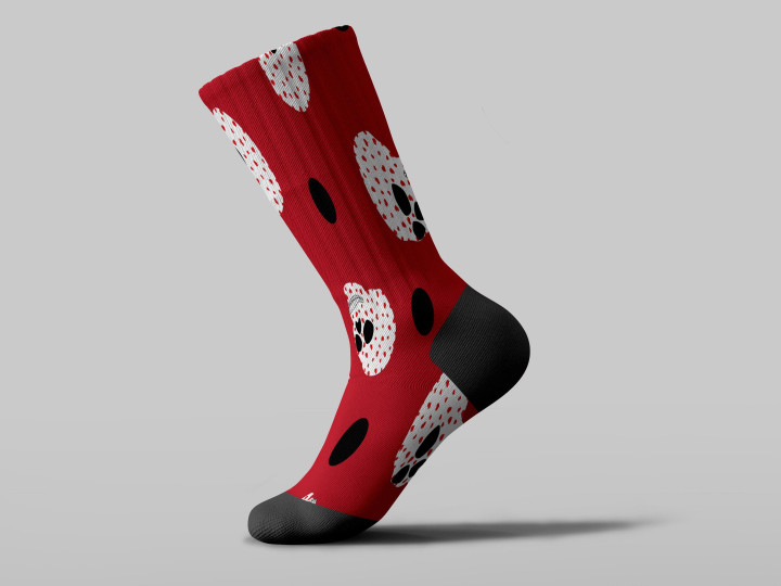 Cycling Sock - Human Skull In Hearts And Black Spots On Red Background