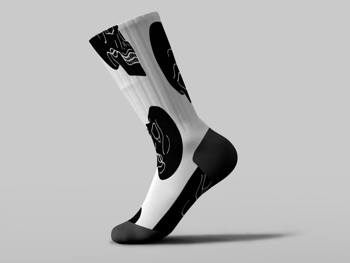Cycling Sock - Sketch Black Human Skull On White Background