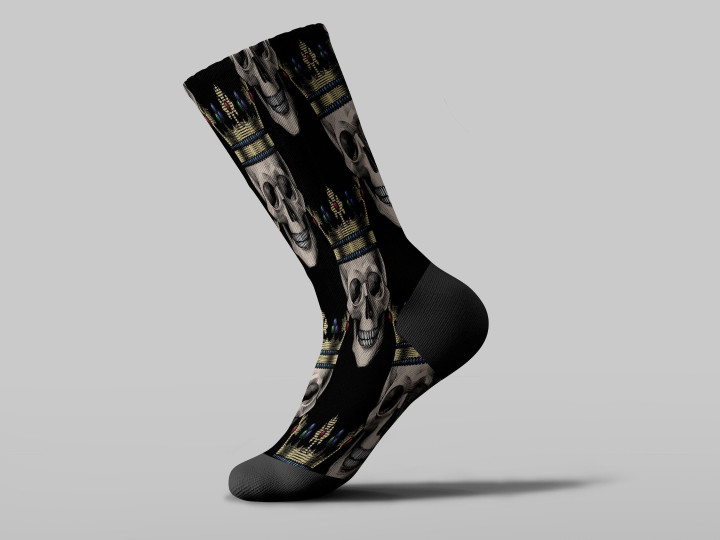 Cycling Sock - Smiling Human Skull In Crown On Black Background