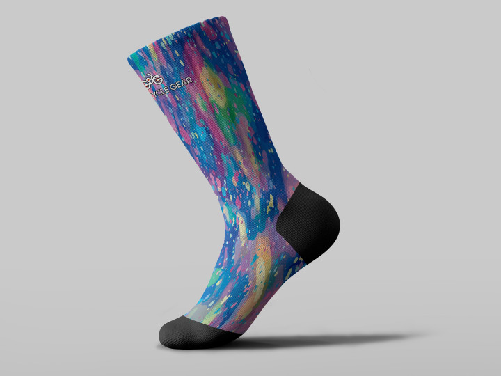 Cycling Sock - Watercolor Pink And Blue Splashes Smudges Camouflage Pattern