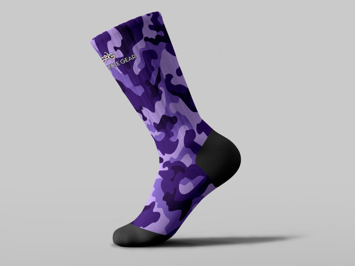 Cycling Sock - Monochrome Purple Camouflage Military Pattern