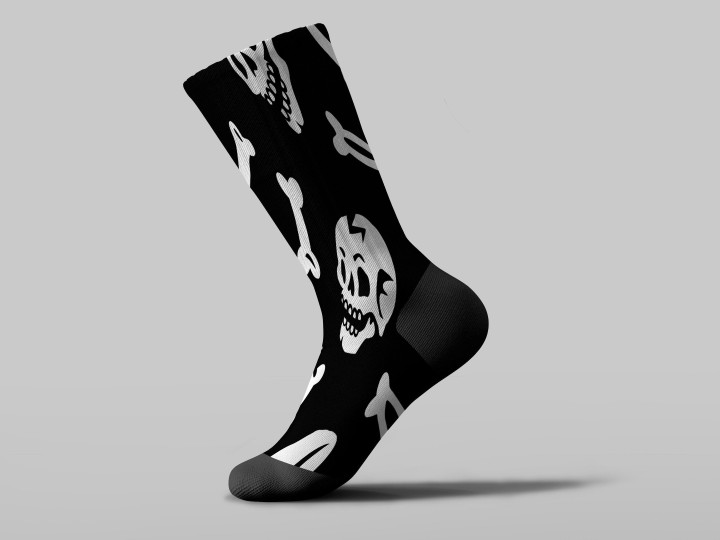 Cycling Sock - Human Skulls And Bones Isolated On Black Background