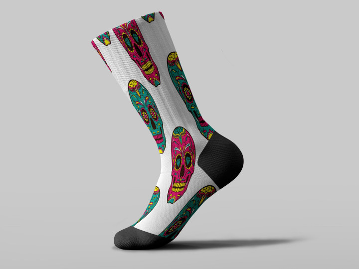 Cycling Sock - Day Of The Dead Pink And Green Sugar Skull Mexican
