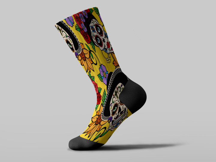 Cycling Sock - Day Of The Dead Man And Woman Sugar Skull Mexican