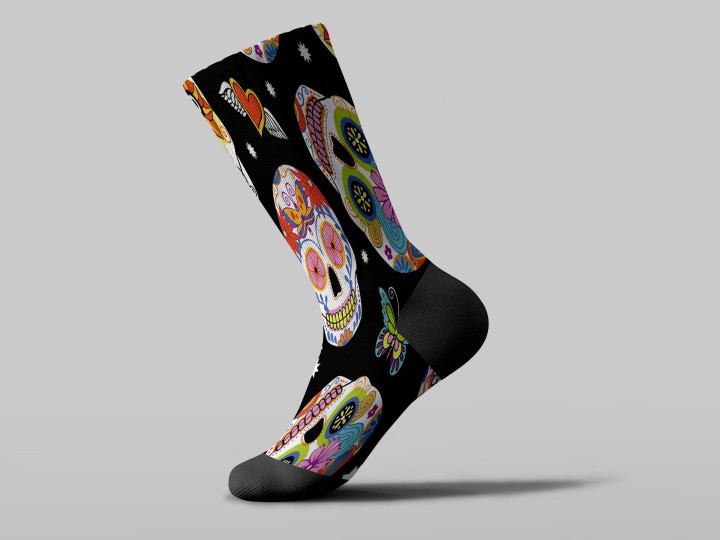 Cycling Sock - Traditional Mexican Sugar Skulls With Star And Butterfly