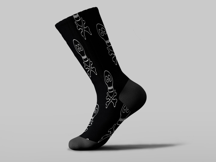 Cycling Sock - Human Skull And Crossed Bones On Black Background