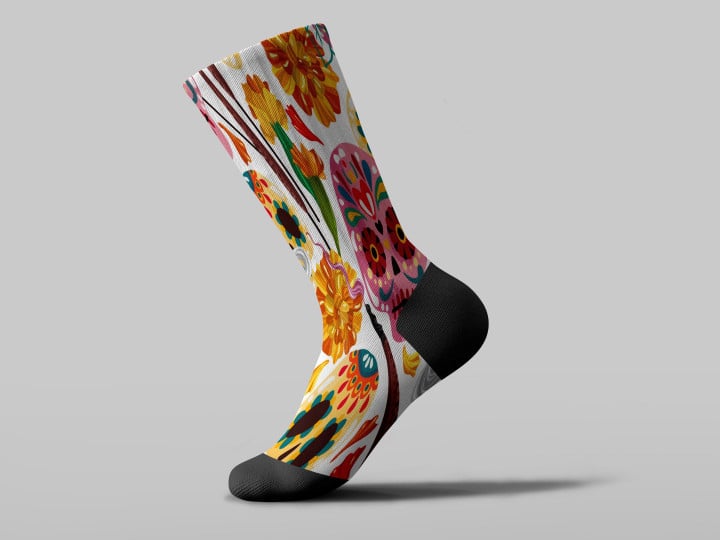 Cycling Sock - Colorful Sugar Skull Mexican And Florals