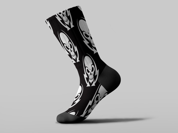 Cycling Sock - Human Skull And Lightning Arrows On Black Background
