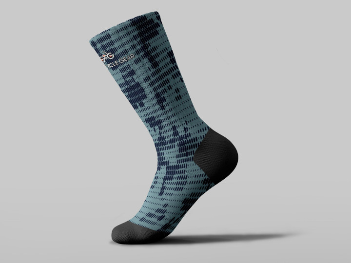 Cycling Sock - Digital Dotted Hexagonal Dark Blue Camo Pattern