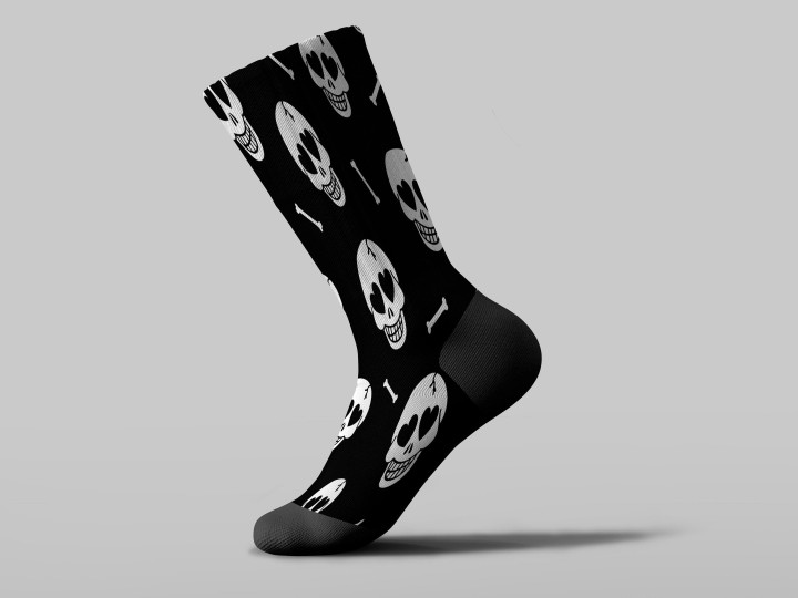 Cycling Sock - Human Skulls And Bone On Black Background