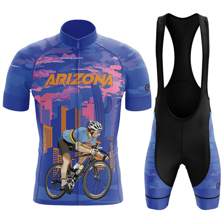 Premium Men's Cycling Jersey Cyclist In Arizona With Purple Blue Background