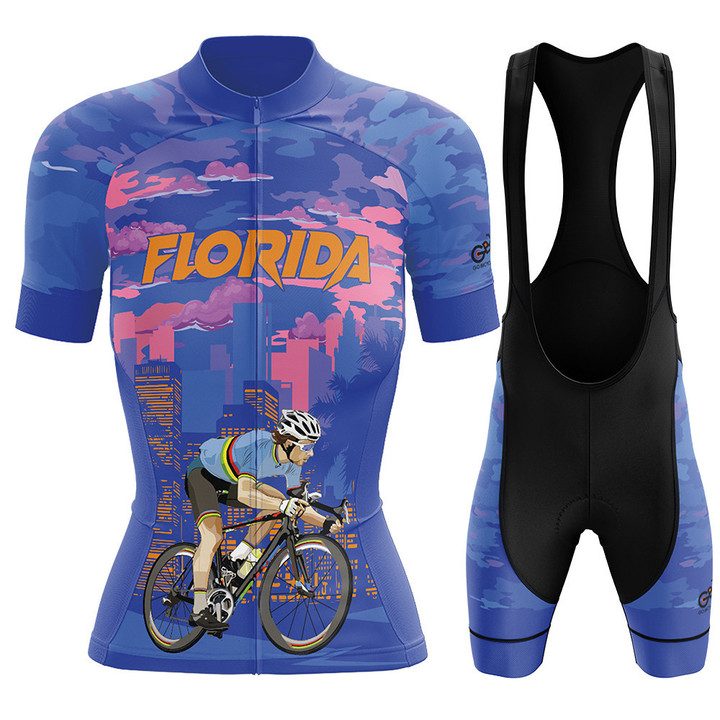 Premium Men's Cycling Jersey Cyclist In Florida With Purple Blue Background