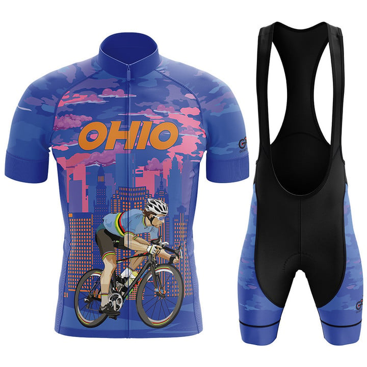 Premium Men's Cycling Jersey Cyclist In Ohio With Purple Blue Background