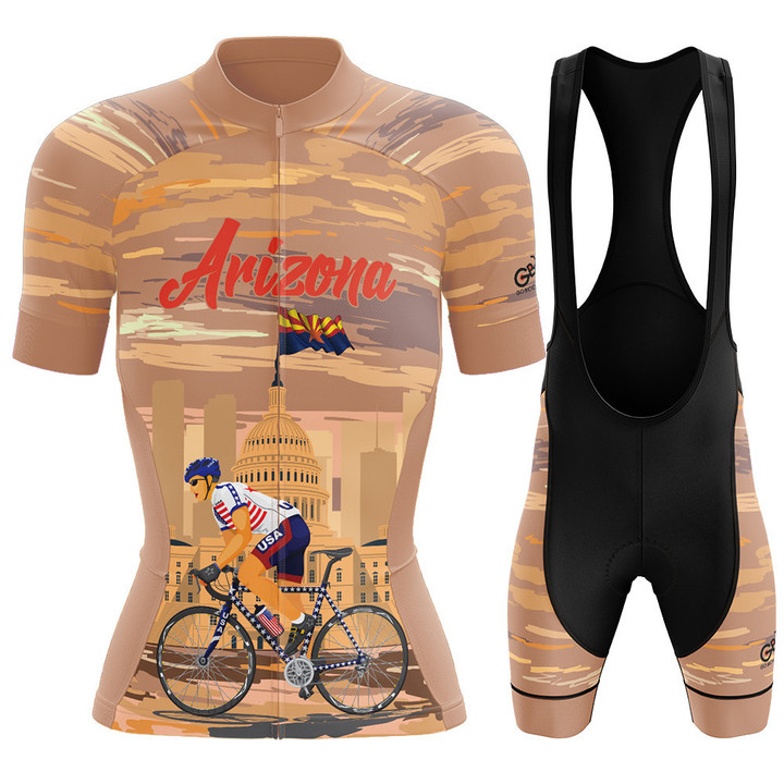 Premium Women's Cycling Jersey Arizona Cyclist With Brown And Yellow Background