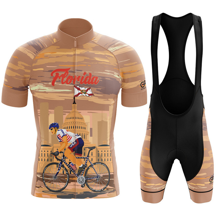 Premium Men's Cycling Jersey Florida Cyclist With Brown And Yellow Background