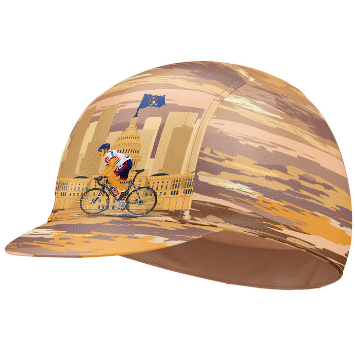 Cycling Cap For Men And Women Michigan Cyclist With Brown And Yellow Background