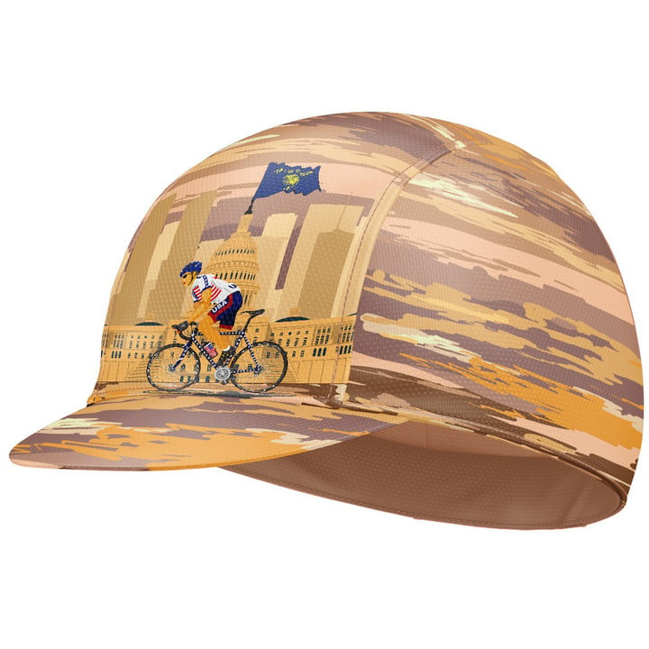 Cycling Cap For Men And Women Texas Cyclist With Brown And Yellow Background
