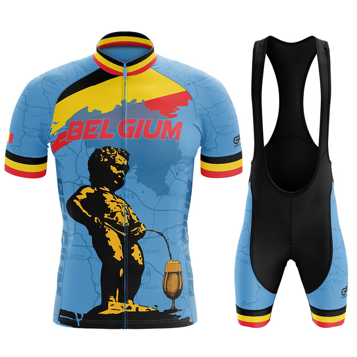 Premium Men's Cycling Jersey Belgium Symbol In Blue Background