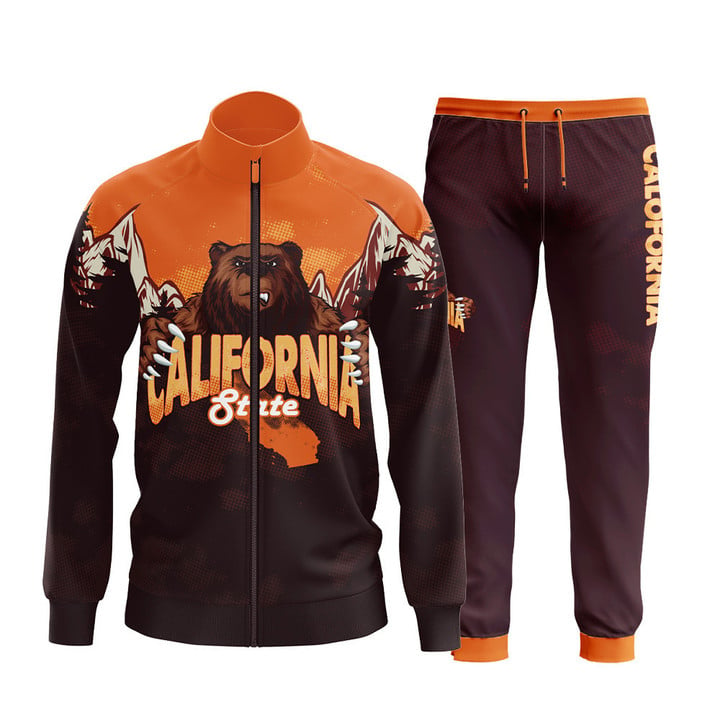 Training Tracksuit California Bear Pattern With Orange And Brown Background