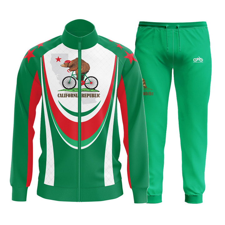 Training Tracksuit California Republic And Bear Pattern With Green Background