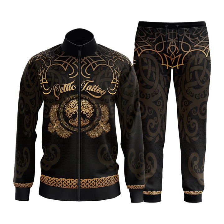 Training Tracksuit Celtic Tattoo Pattern With Black And Gold Background