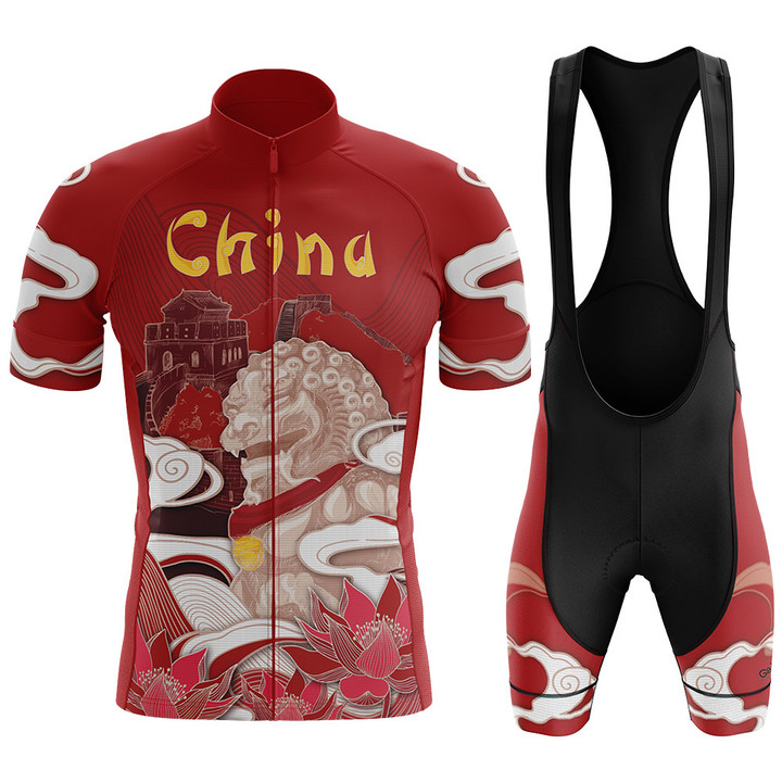 Cyclist In China Premium Men's Cycling Jersey With Red And White Color