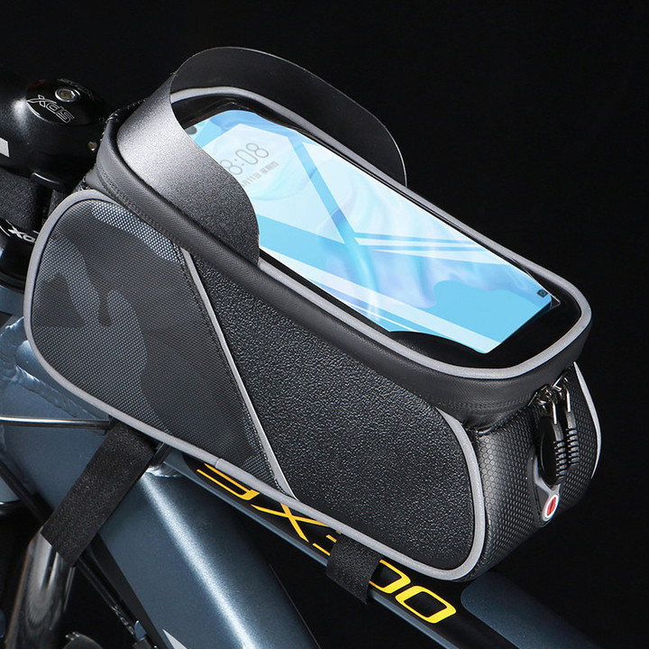 Cycling Frame Bag Waterproof With Camouflage Pattern And Mobile Phone Touch Screen In Black Color