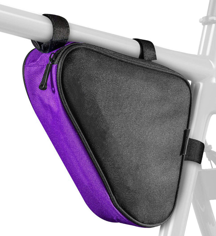 Cycling Frame Bag Waterproof With Triangle Shape And Classified Storage In Black And Purple Color