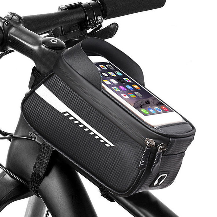 Cycling Frame Bag Waterproof Capacity Front Top Tube Bicycle Accessories In Black Color