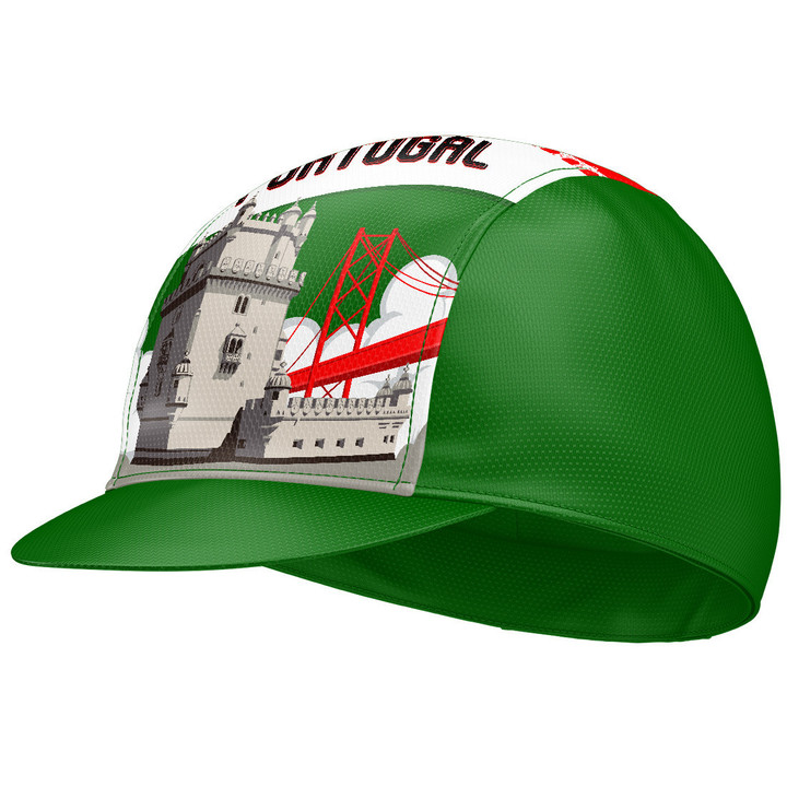 Cycling Cap For Men And Women Cyclist In Portugal With Green Background
