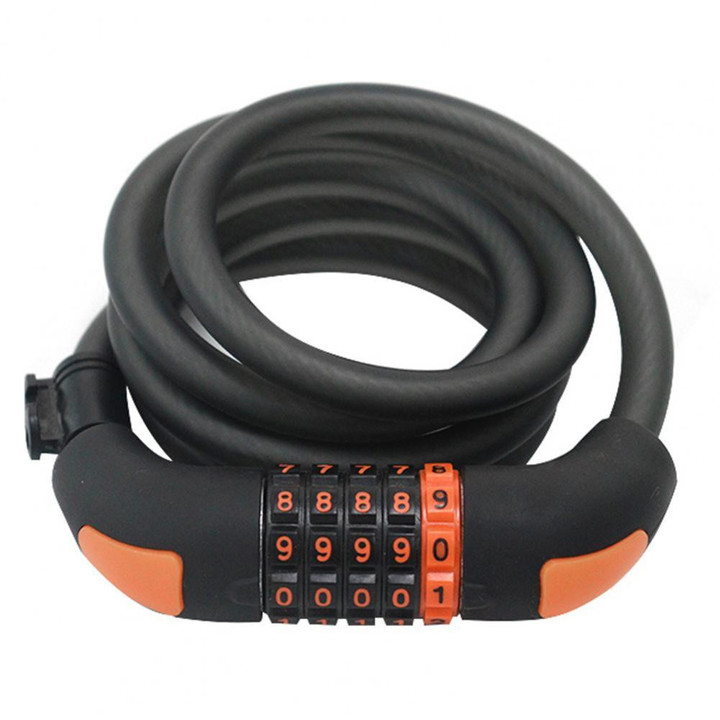Bike Lock Cable Chain Password Easy Installation Outdoor Bicycle Anti-theft In Orange And Black Color
