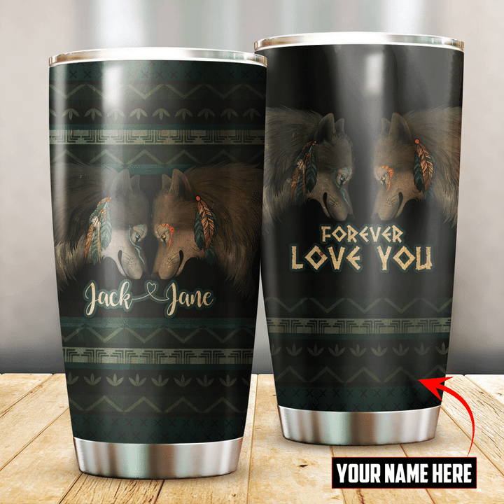Native Wolf Tattoo Native American Pattern Customized For Couple 3D All Over Printed Tumbler - Am Style Design - Amaze Style™