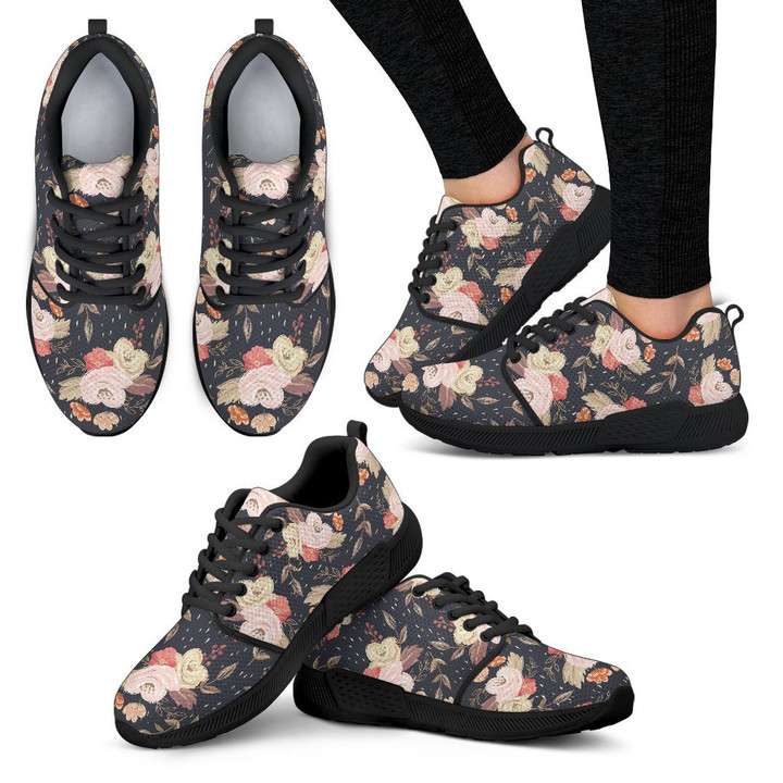Autumn Fall Floral - Women's Athletic Sneakers (Black) - Amaze Style™-