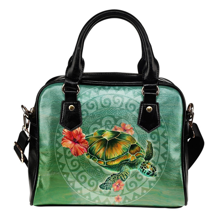 Turtle And Hibiscus Shoulder Handbag 01 - AH - Amaze Style™