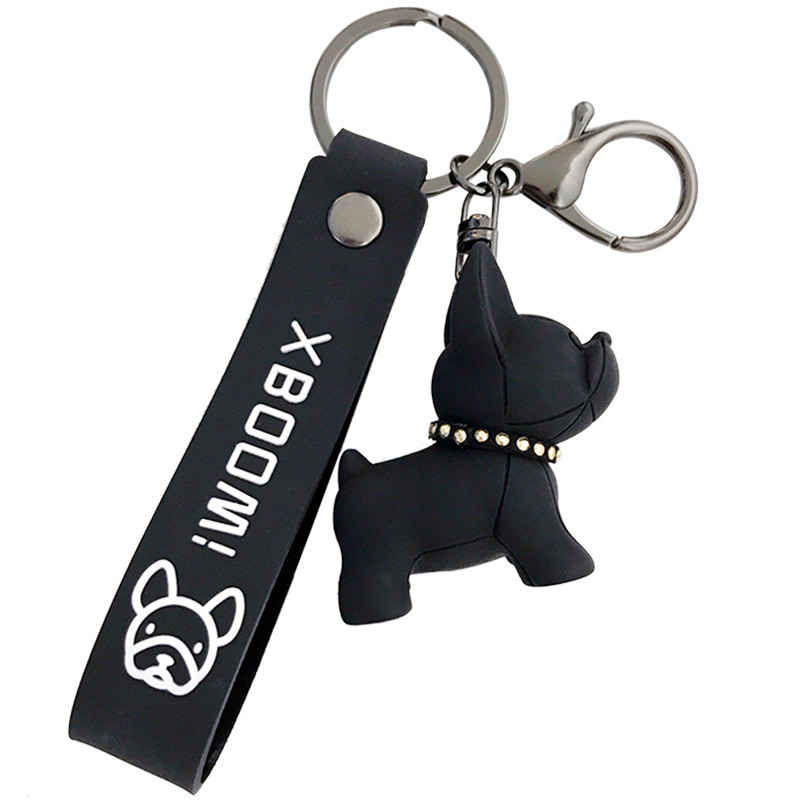 Fashion Punk French Bulldog Keychain PU Leather Dog Keychains for Women Bag  Pendant Jewelry Trinket Men's Car Key Ring Key Chain