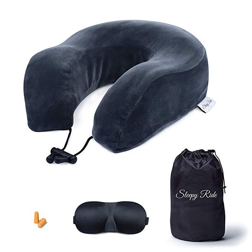 Sleepy ride memory foam airplane neck pillow travel Kit Inclusief nekkussen, pluche oogmasker, 2 zachte oordopjes