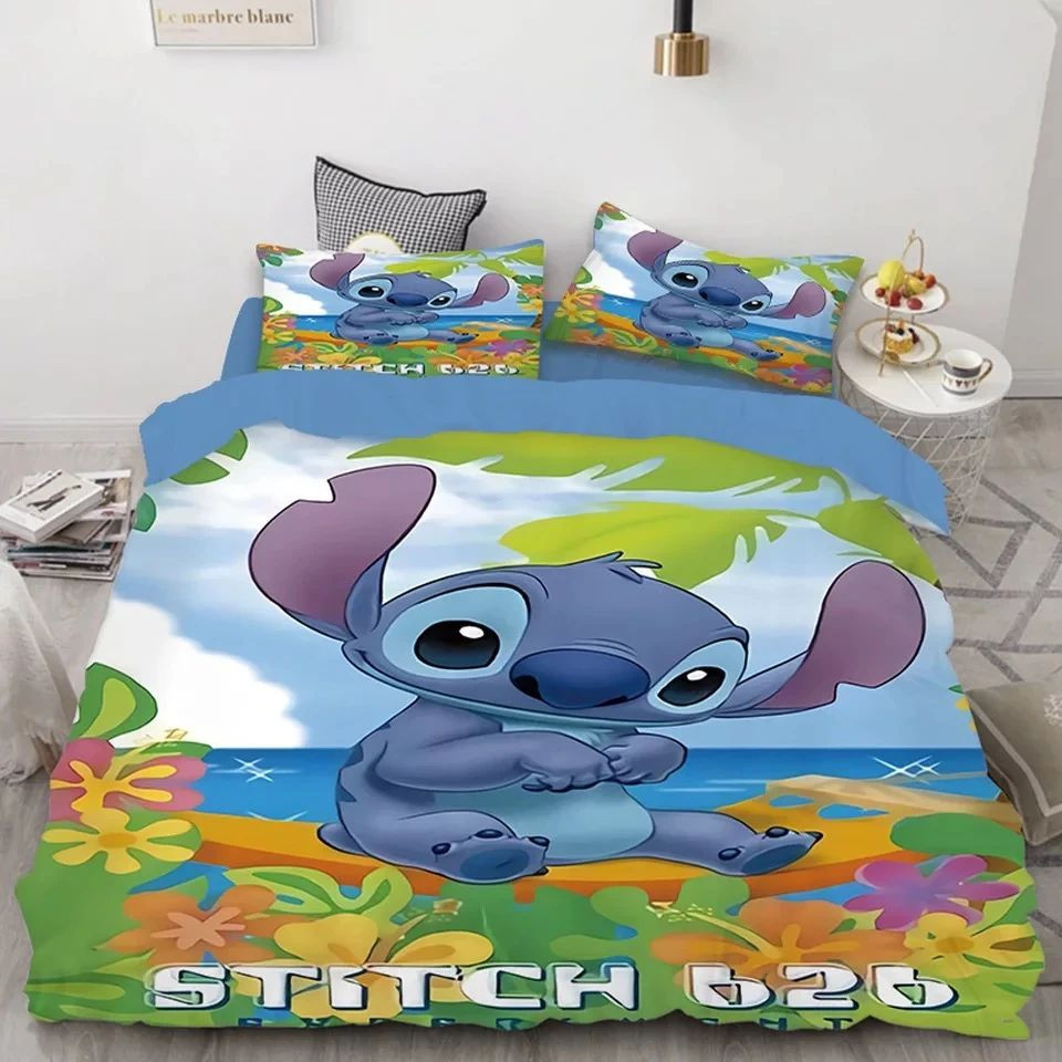 Parure De Lit Disney Stitch Pour Lit Bébé 100x135 Cm - 100% Coton, Réversible, Housse Couette + Taie D'oreiller - 9