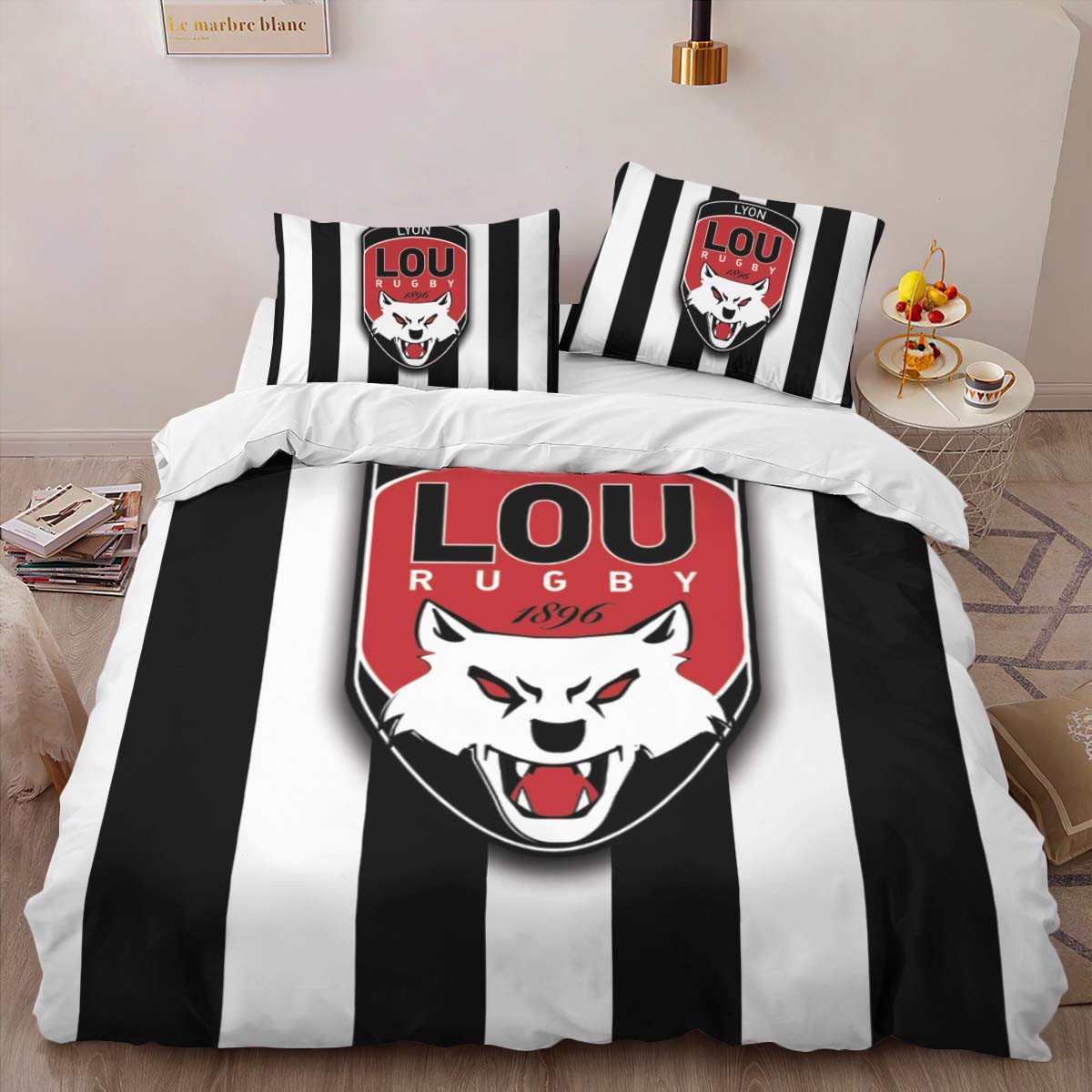 Housse De Couette Lou Lyon Olympique Universitaire Rugby Club 08 Parure de lit Ensemble De Literie