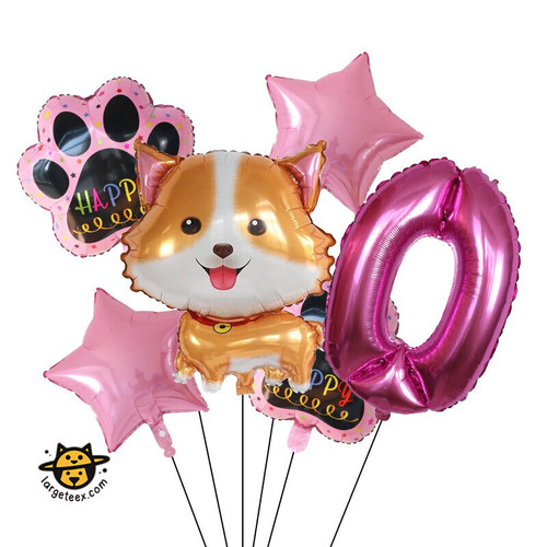 6pcs Corgi Helium Balloons for Birthday Party Decoration
