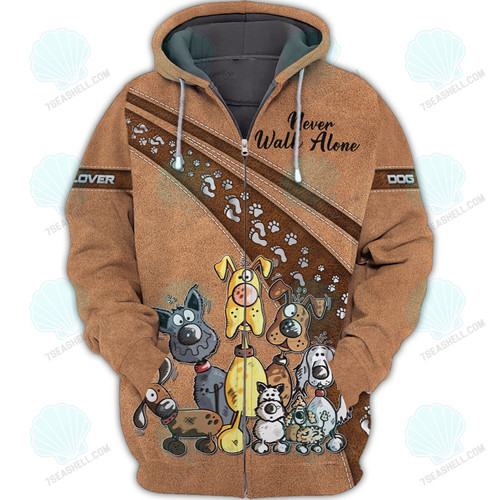 Dog Lover Shirts, Paw Pattern Shirt, Never Walk Alone, Dog 3D Shirt