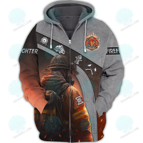 Firefighter Fireman 3D Zipper Hoodie Tshirt